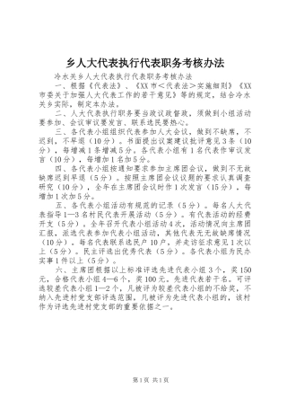 乡人大代表执行代表职务考核办法