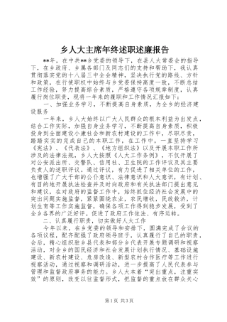 乡人大主席年终述职述廉报告