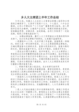乡人大主席团上半年工作总结