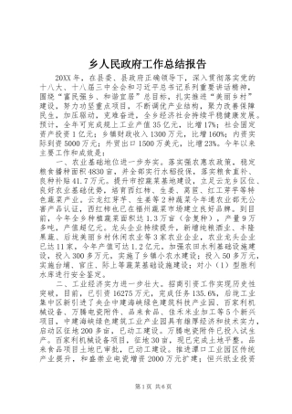 乡人民政府工作总结报告