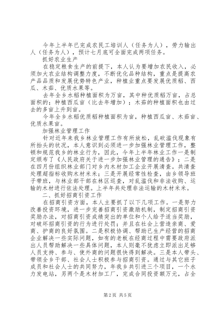 乡人民政府乡长个人工作总结_第2页