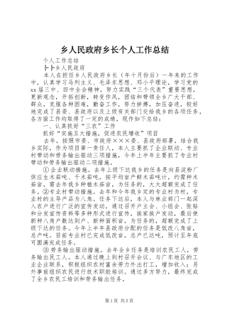 乡人民政府乡长个人工作总结
