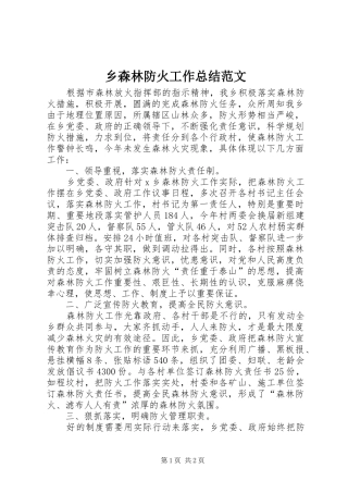 乡森林防火工作总结范文