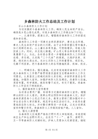 乡森林防火工作总结及工作计划