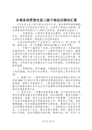 乡商务局贯彻全县三级干部会议情况汇报