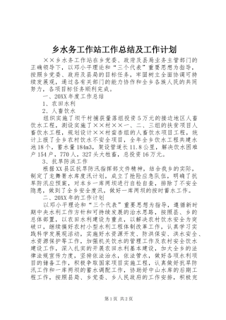 乡水务工作站工作总结及工作计划