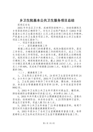 乡卫生院基本公共卫生服务项目总结