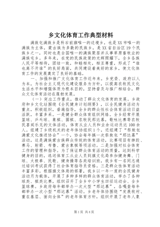 乡文化体育工作典型材料