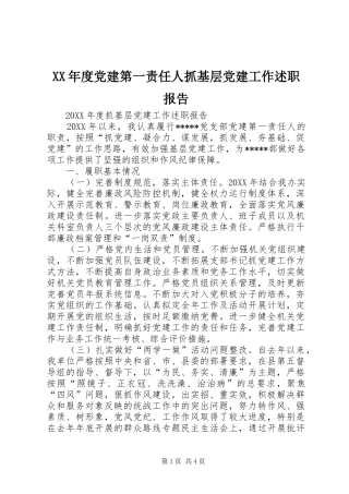 年度党建第一责任人抓基层党建工作述职报告