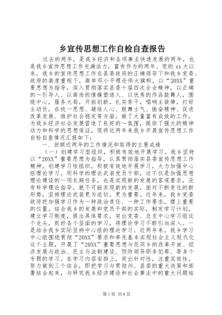 乡宣传思想工作自检自查报告