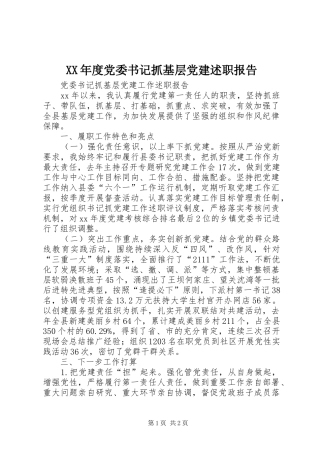 年度党委书记抓基层党建述职报告