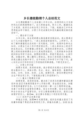 乡长德能勤绩个人总结范文