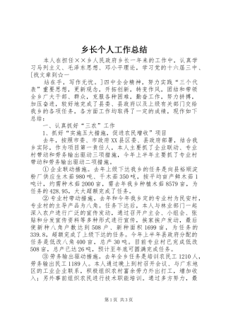 乡长个人工作总结