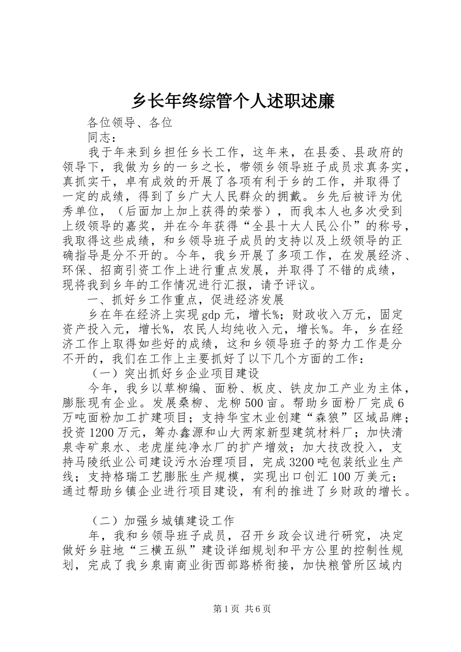乡长年终综管个人述职述廉_第1页