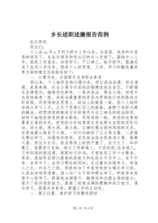 乡长述职述廉报告范例