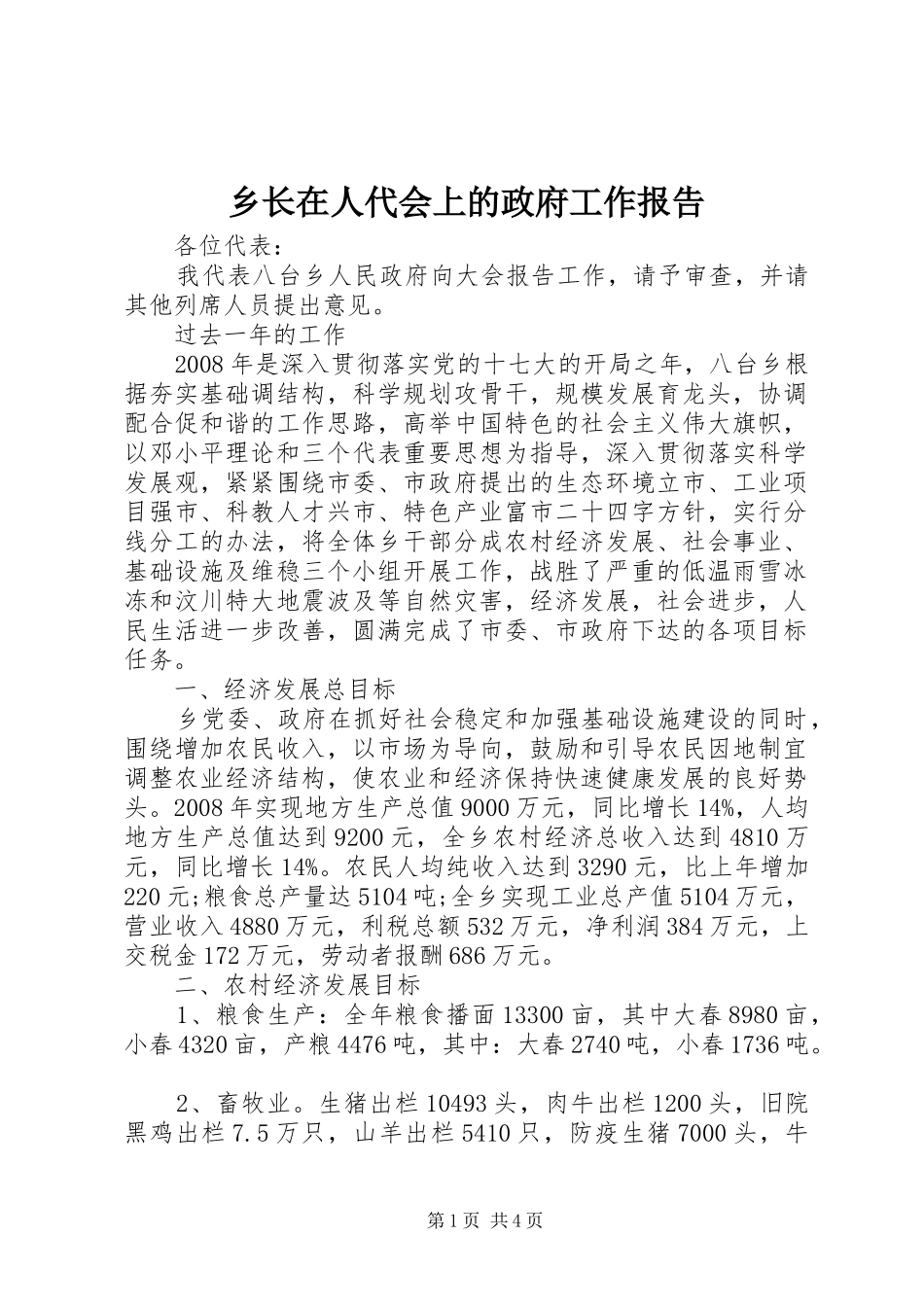 乡长在人代会上的政府工作报告_第1页