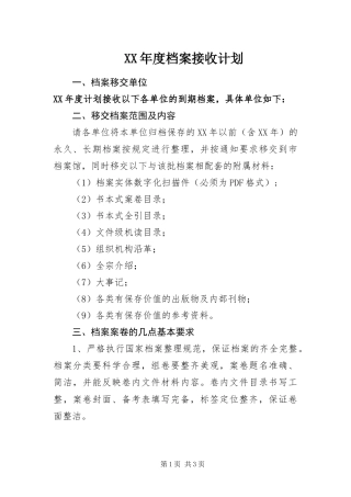 年度档案接收计划