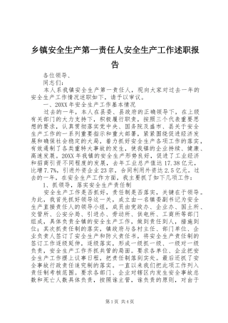 乡镇安全生产第一责任人安全生产工作述职报告