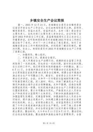 乡镇安全生产会议简报