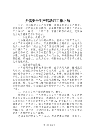 乡镇安全生产活动月工作小结