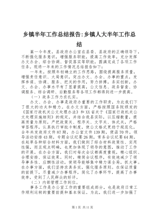 乡镇半年工作总结报告乡镇人大半年工作总结