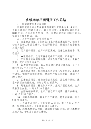 乡镇半年招商引资工作总结