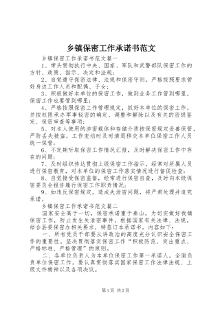 乡镇保密工作承诺书范文