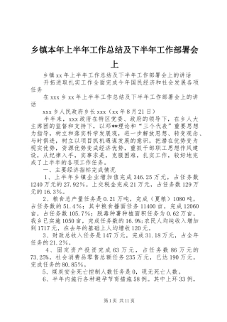 乡镇本年上半年工作总结及下半年工作部署会上