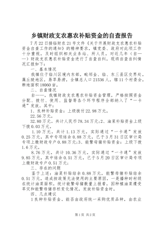 乡镇财政支农惠农补贴资金的自查报告