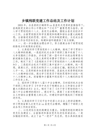 乡镇残联党建工作总结及工作计划