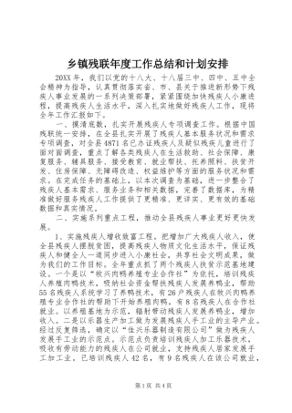 乡镇残联年度工作总结和计划安排