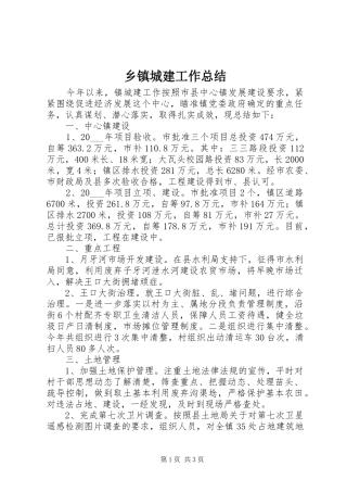 乡镇城建工作总结