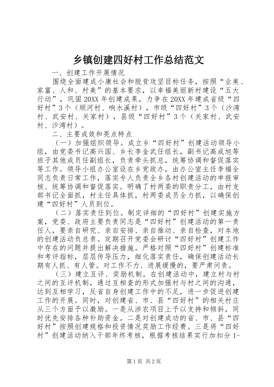 乡镇创建四好村工作总结范文_第1页