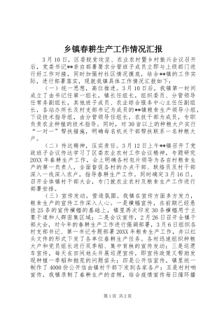 乡镇春耕生产工作情况汇报