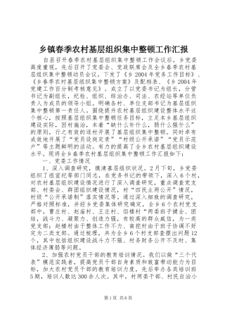 乡镇春季农村基层组织集中整顿工作汇报