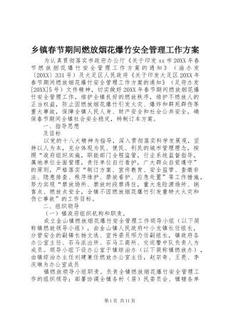 乡镇春节期间燃放烟花爆竹安全管理工作方案