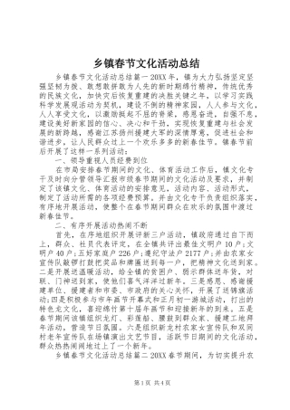 乡镇春节文化活动总结