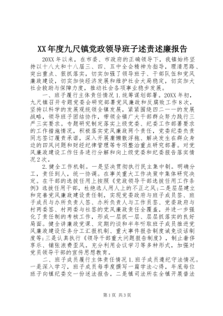 年度九尺镇党政领导班子述责述廉报告