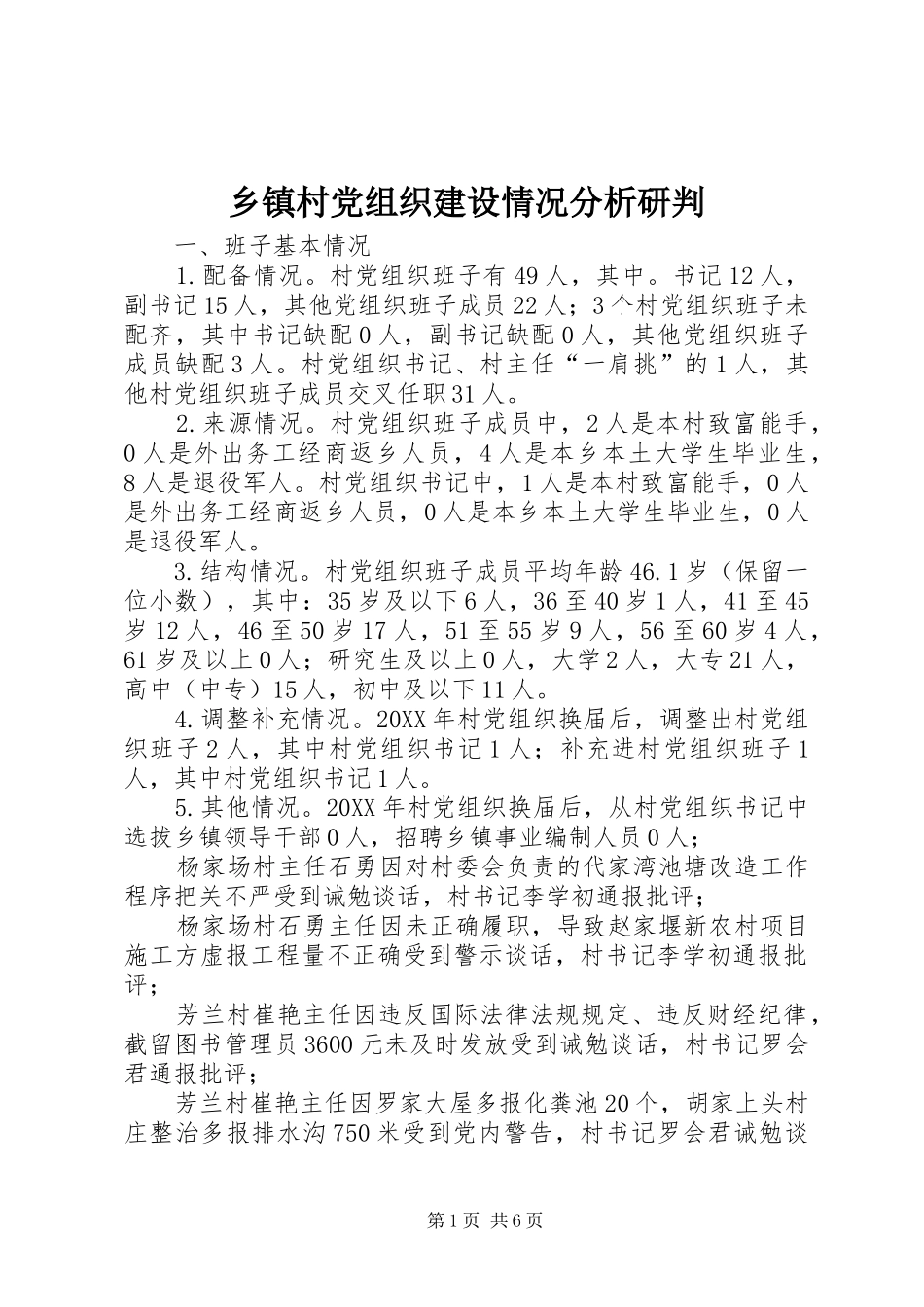 乡镇村党组织建设情况分析研判_第1页