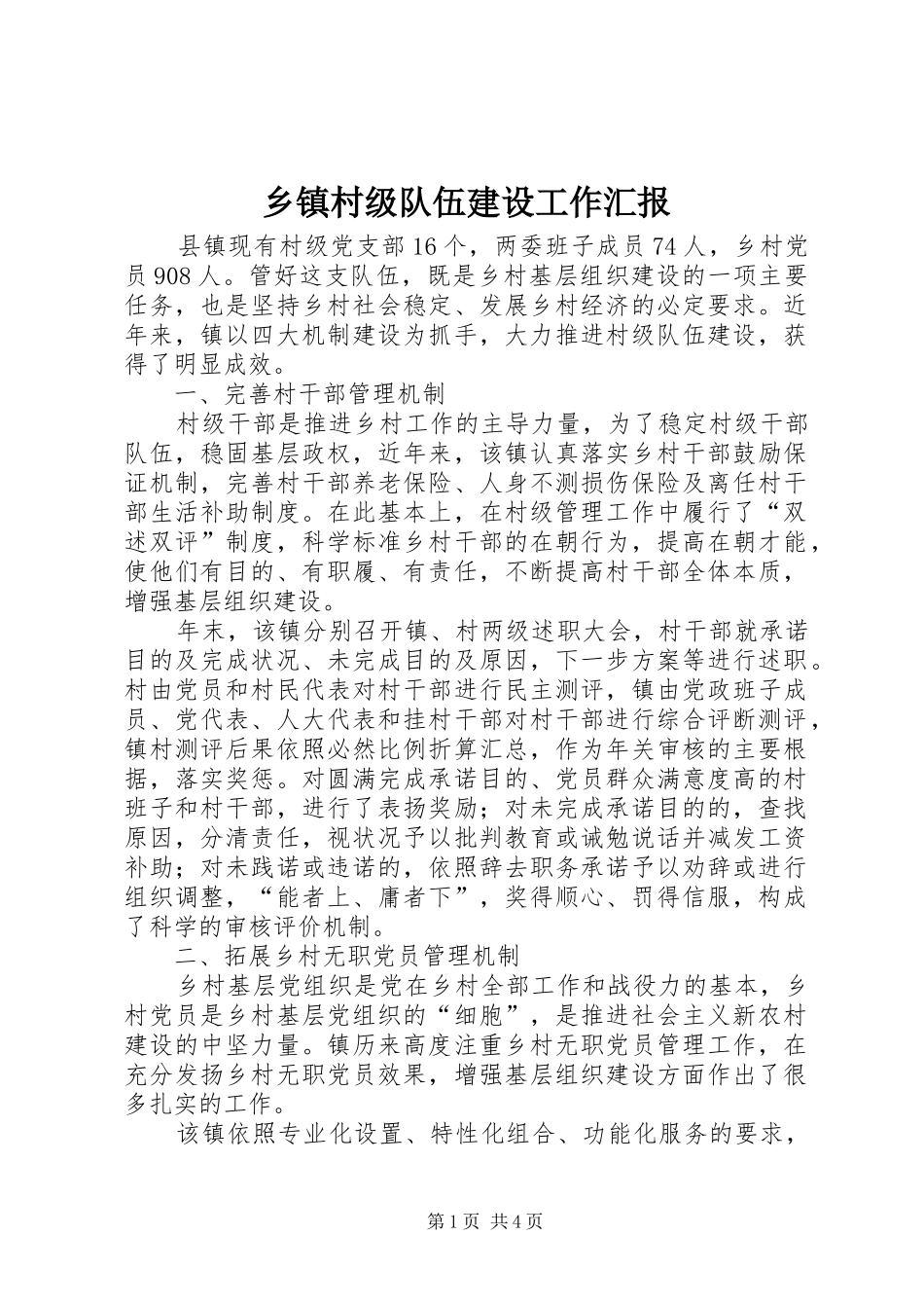 乡镇村级队伍建设工作汇报_第1页