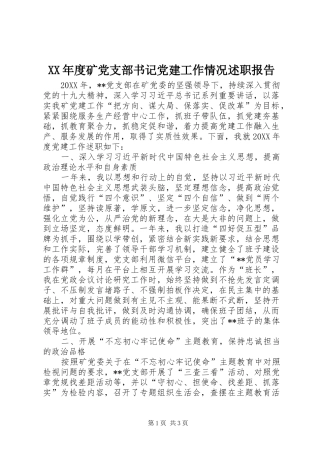 年度矿党支部书记党建工作情况述职报告