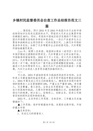 乡镇村民监督委员会自查工作总结报告范文三篇