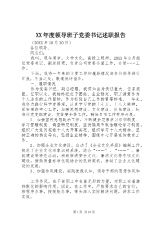 年度领导班子党委书记述职报告