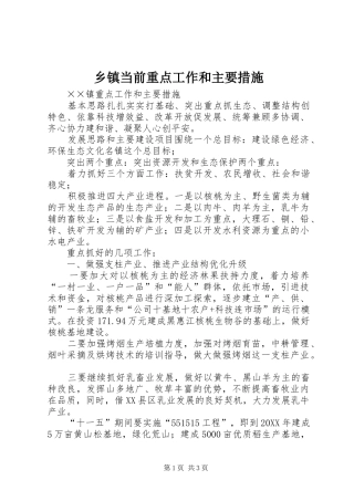 乡镇当前重点工作和主要措施