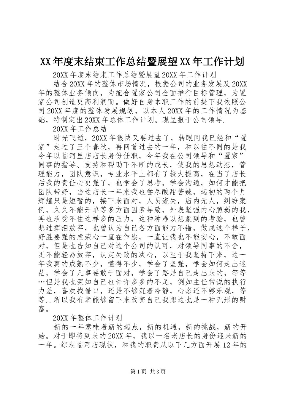 年度末结束工作总结暨展望工作计划_第1页