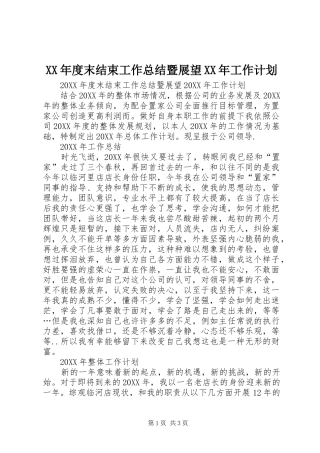 年度末结束工作总结暨展望工作计划