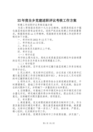 年度全乡党建述职评议考核工作方案