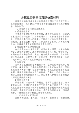 乡镇党委副书记对照检查材料