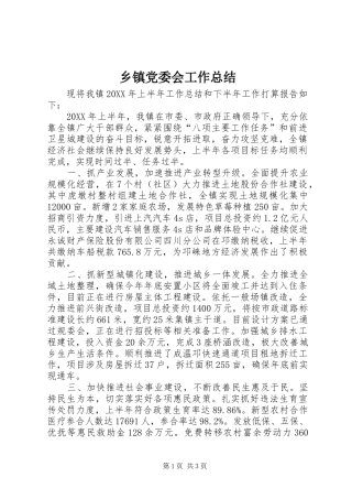 乡镇党委会工作总结