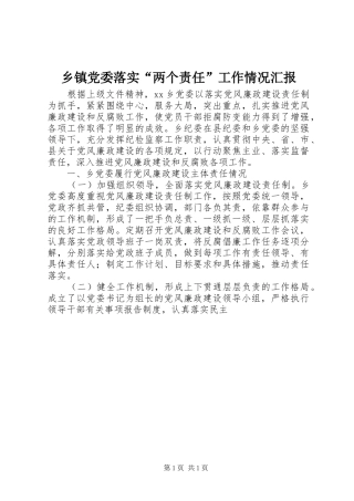 乡镇党委落实两个责任工作情况汇报